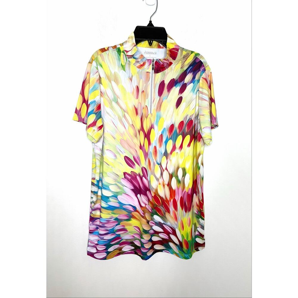 Acegolfs Hyped-up Tropical Golf Shirt 1/4 zip UPF50+ Multicolor Print Sz L